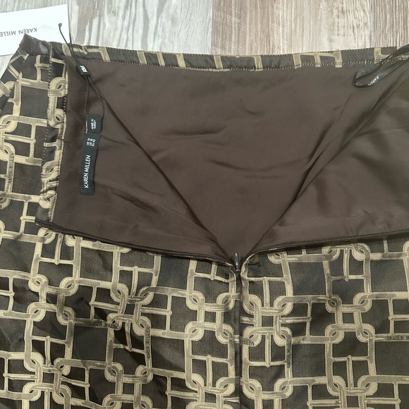 NWT Chocolate Brown Karen Millen Geometric Mini Skirt Leather Accent Fall Sz 10 - Picture 7 of 9